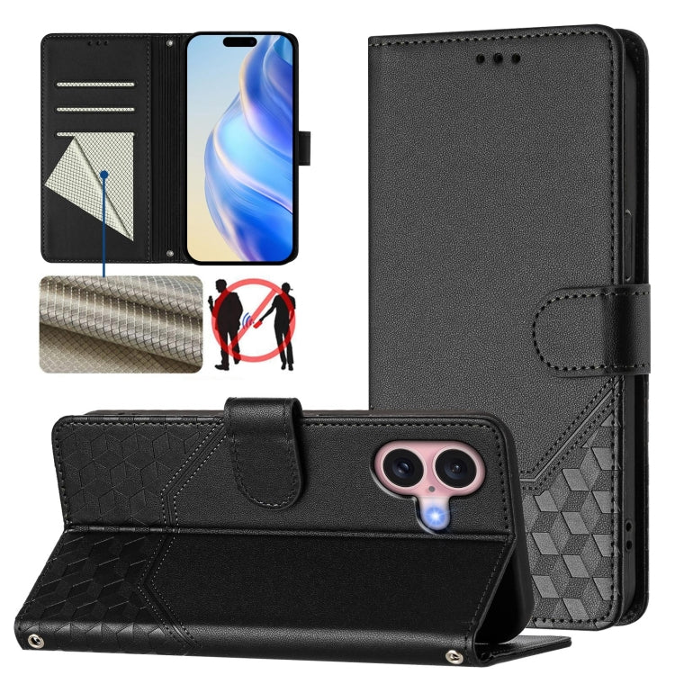 Honeycomb Embossing RFID Leather Phone Case, For iPhone 17e / 16e, For iPhone 17 Pro Max, For iPhone 17 Pro, For iPhone 17, For iPhone Air, For iPhone 16 Pro Max, For iPhone 16 Pro, For iPhone 16 Plus