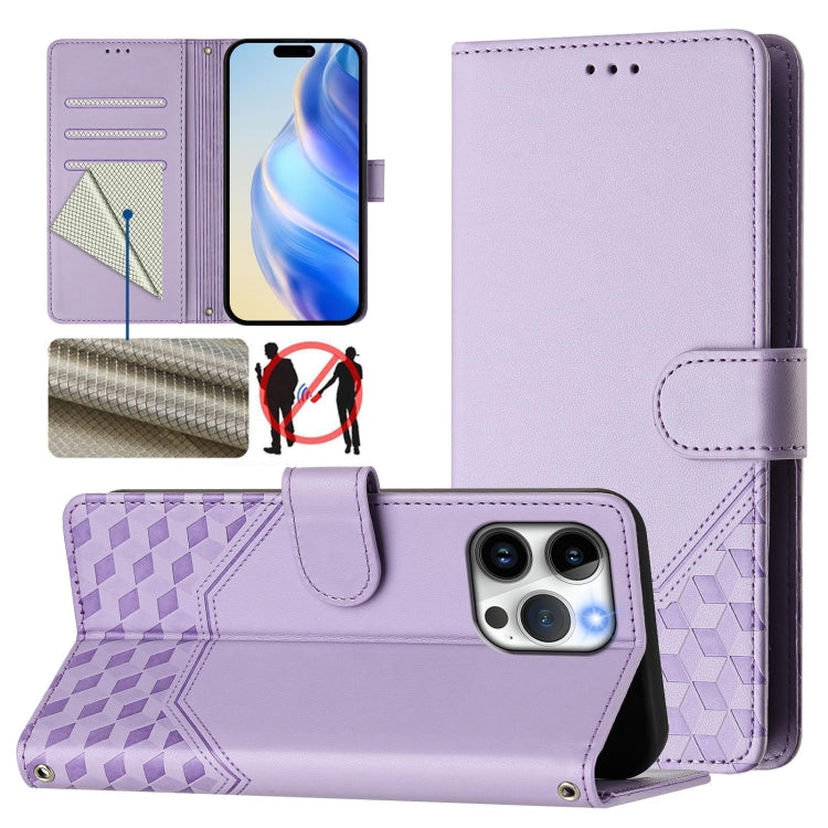 Honeycomb Embossing RFID Leather Phone Case, For iPhone 16, For iPhone 15 Pro Max, For iPhone 15 Pro, For iPhone 15 Plus, For iPhone 15, For iPhone 14 Plus, For iPhone 14 / 13, For iPhone 14 Pro