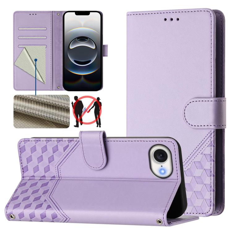 Honeycomb Embossing RFID Leather Phone Case, For iPhone 17e / 16e, For iPhone 17 Pro Max, For iPhone 17 Pro, For iPhone 17, For iPhone Air, For iPhone 16 Pro Max, For iPhone 16 Pro, For iPhone 16 Plus