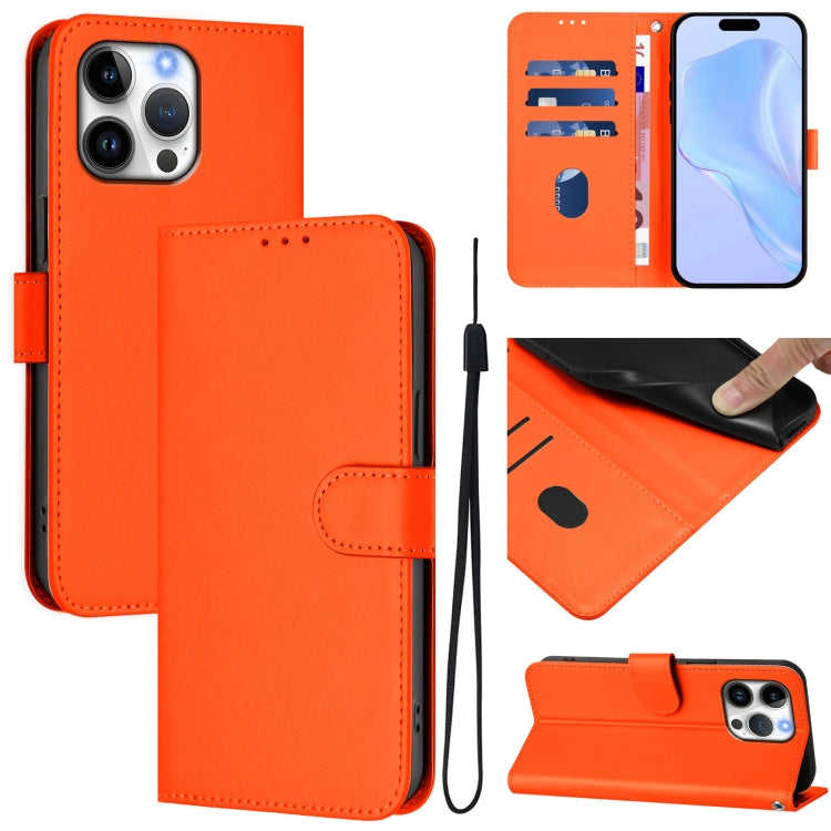 Skin Feel Solid Color Leather Phone Case with Lanyard, For iPhone Air, For iPhone 16 Pro Max