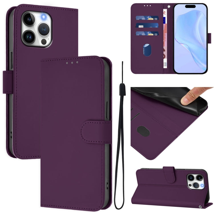 Skin Feel Solid Color Leather Phone Case with Lanyard, For iPhone Air, For iPhone 16 Pro Max