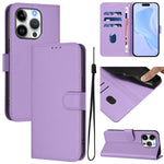 Skin Feel Solid Color Leather Phone Case with Lanyard, For iPhone 16 Pro, For iPhone 16 Plus