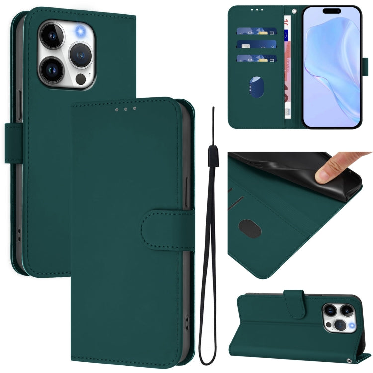 Skin Feel Solid Color Leather Phone Case with Lanyard, For iPhone 16 Pro, For iPhone 16 Plus