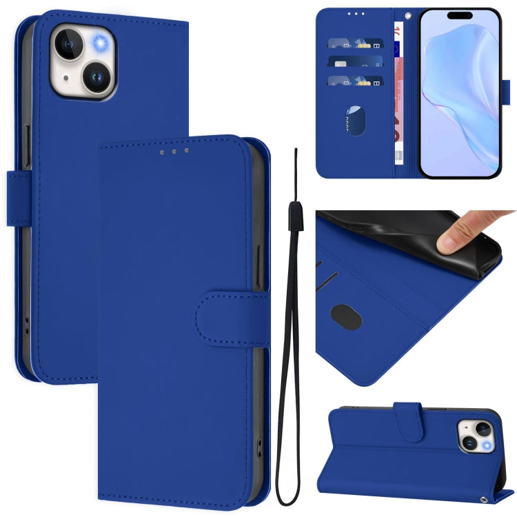 Skin Feel Solid Color Leather Phone Case with Lanyard, For iPhone 14 / 13, For iPhone 14 Pro