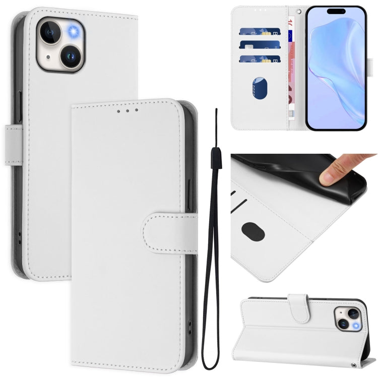 Skin Feel Solid Color Leather Phone Case with Lanyard, For iPhone 14 / 13, For iPhone 14 Pro