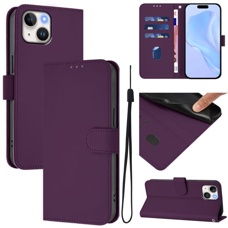 Skin Feel Solid Color Leather Phone Case with Lanyard, For iPhone 14 / 13, For iPhone 14 Pro