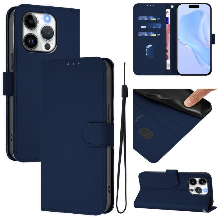 Skin Feel Solid Color Leather Phone Case with Lanyard, For iPhone 14 / 13, For iPhone 14 Pro