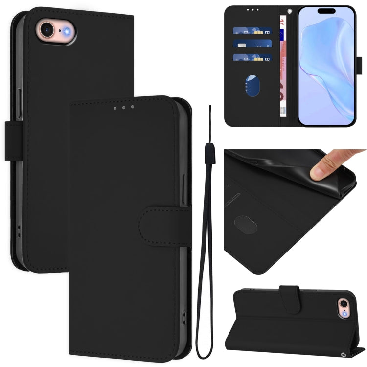 Skin Feel Solid Color Leather Phone Case with Lanyard, For iPhone 14 Pro Max, For iPhone SE 2022 / 2020