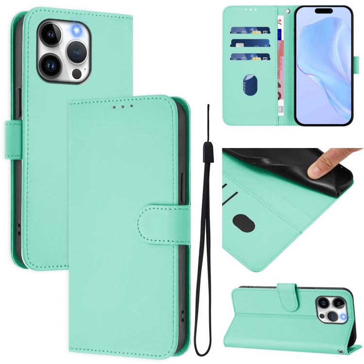 Skin Feel Solid Color Leather Phone Case with Lanyard, For iPhone 13 Pro Max, For iPhone 13 Pro