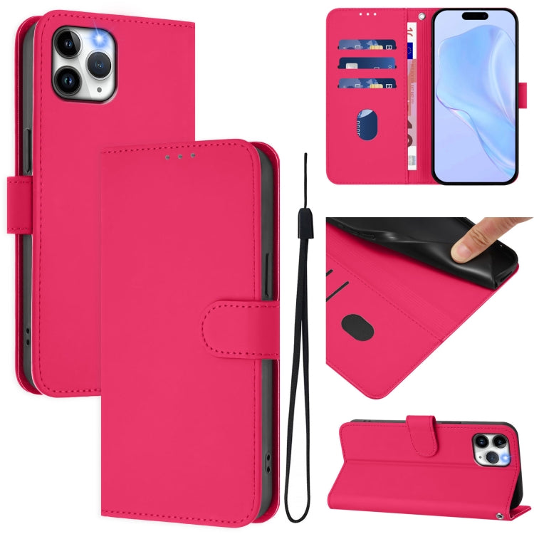 Skin Feel Solid Color Leather Phone Case with Lanyard, For iPhone 11 Pro, For iPhone XS / X