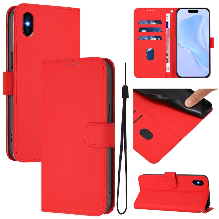 Skin Feel Solid Color Leather Phone Case with Lanyard, For iPhone XR, For iPhone XS Max
