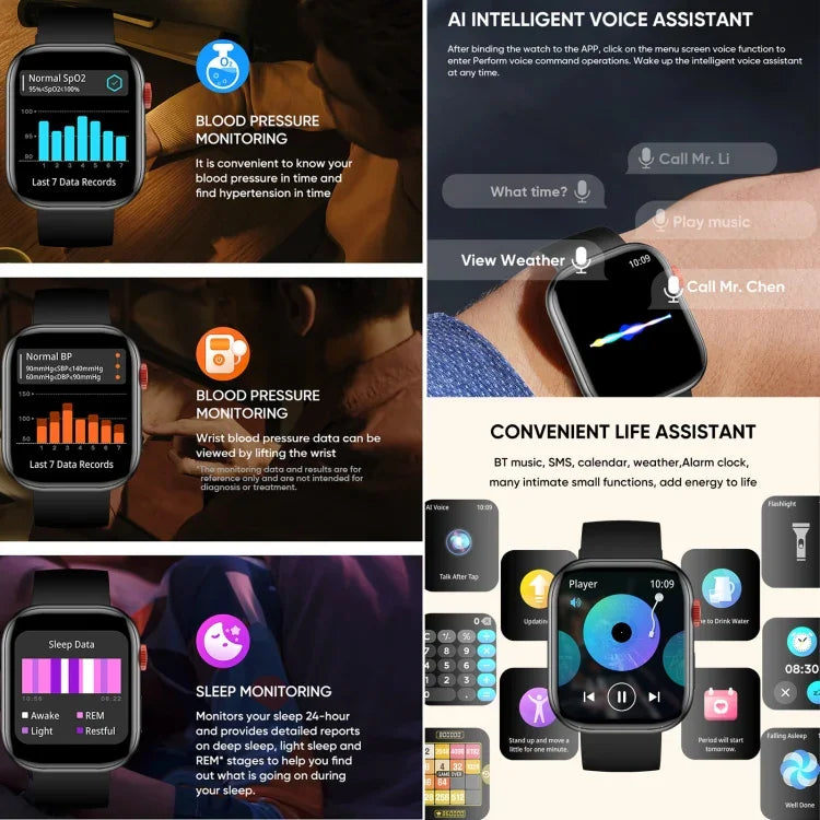 LC88 2 inch Square Screen BT Call Smart Watch, Heart Rate / Blood Pressure / Blood Oxygen / Sleep Monitoring