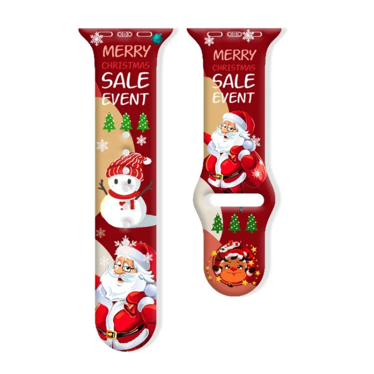 Christmas Pattern Reverse Buckle Silicone Watch Band, For Apple Watch 46mm / 49mm / 45mm / 44mm, For Apple Watch 42mm / 41mm / 40mm / 38mm