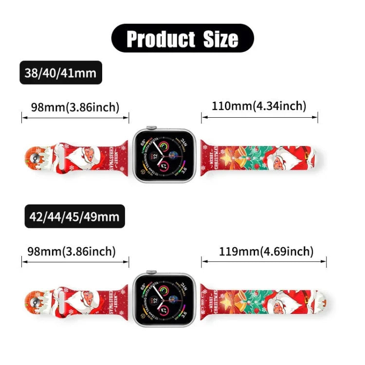 Christmas Pattern Reverse Buckle Silicone Watch Band, For Apple Watch 46mm / 49mm / 45mm / 44mm, For Apple Watch 42mm / 41mm / 40mm / 38mm
