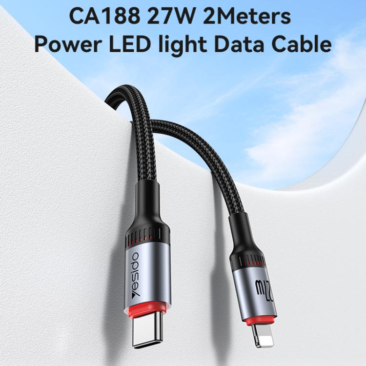 Yesido CA184 PD27W 3A USB-C / Type-C to 8 Pin Charging Data Cable, Length: 2m, CA184