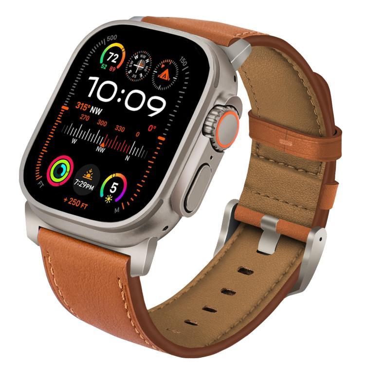 Titanium Buckle Nappa Genuine Leather Watch Band, For Apple Watch 46mm / 49mm / 45mm / 44mm