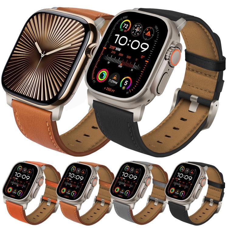 Titanium Buckle Nappa Genuine Leather Watch Band, For Apple Watch 46mm / 49mm / 45mm / 44mm