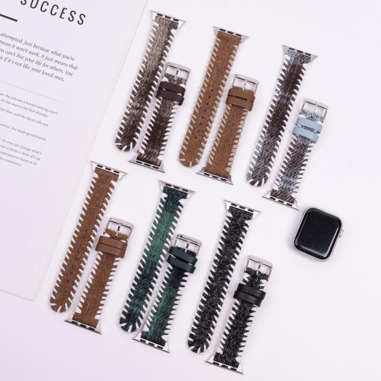 Retro Stitched Wool Genuine Leather Watch Band, For Apple Watch 46mm / 49mm / 45mm / 44mm, For Apple Watch 42mm / 41mm / 40mm / 38mm