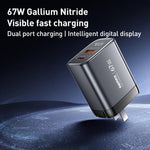 REMAX U2-AC 67W USB and Type-C GaN Digital Display Fast Charger, EU Plug, UK Plug