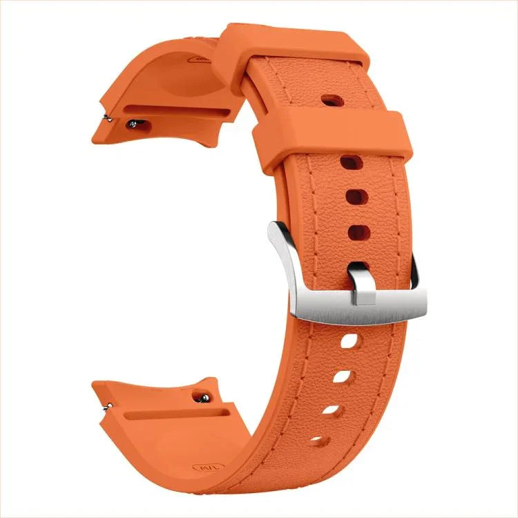 Silver Pin Buckle Leather Silicone Watch Band, For Samsung Galaxy Watch 7 / 6 / 5 / 4