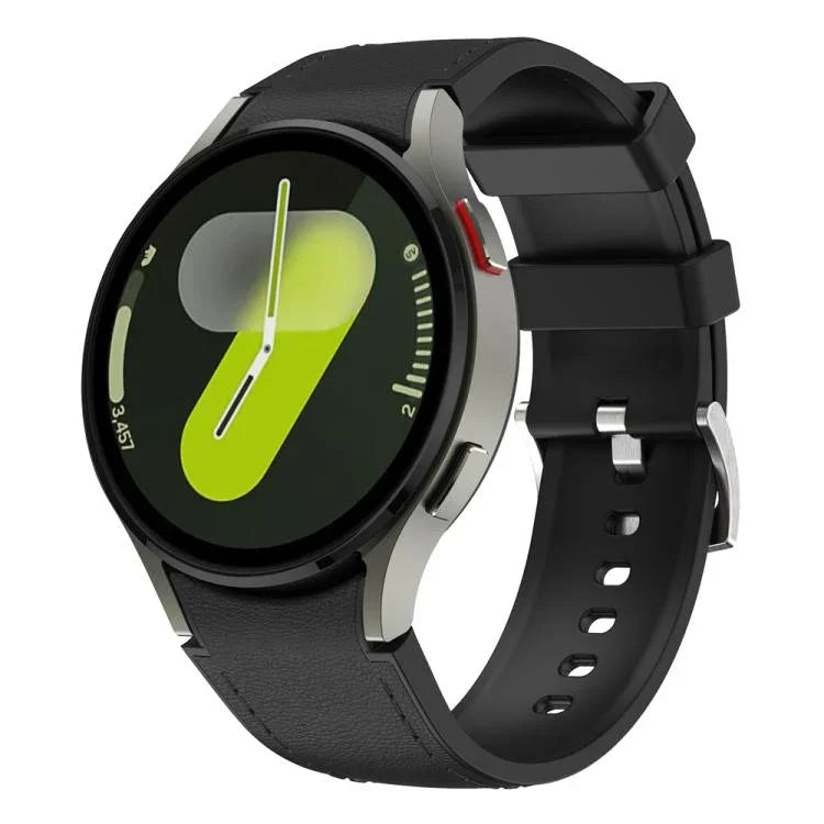 Silver Pin Buckle Leather Silicone Watch Band, For Samsung Galaxy Watch 7 / 6 / 5 / 4