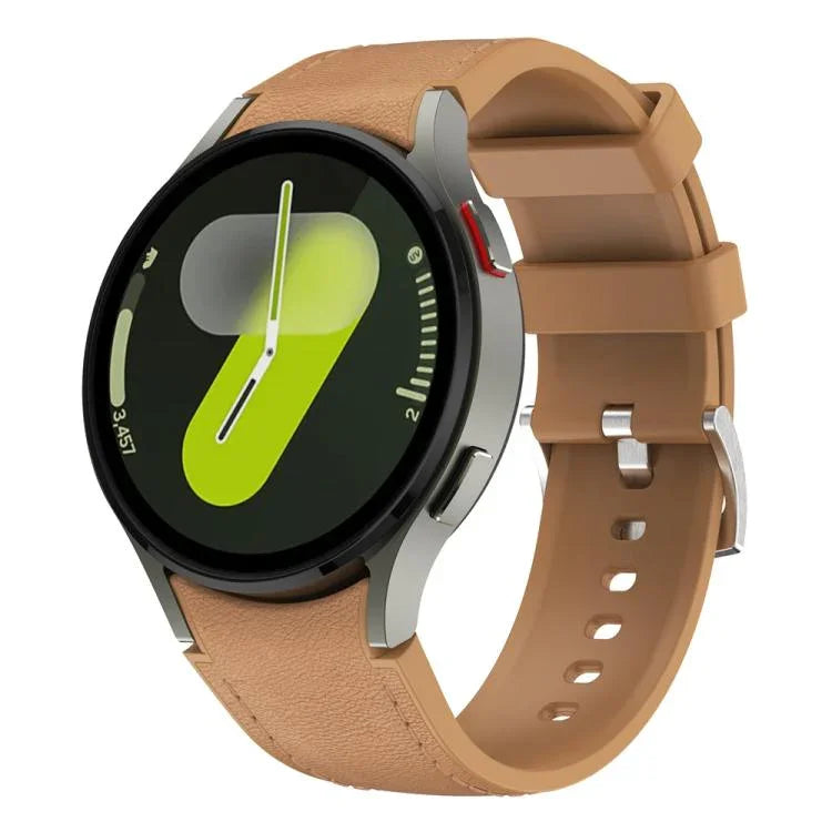Silver Pin Buckle Leather Silicone Watch Band, For Samsung Galaxy Watch 7 / 6 / 5 / 4