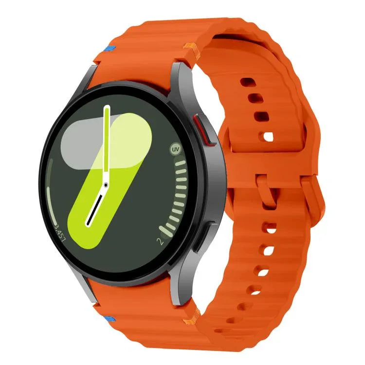 Kalebol Wave Stitching Silicone Watch Band for Samsung Galaxy Watch models, featuring a vibrant orange design.