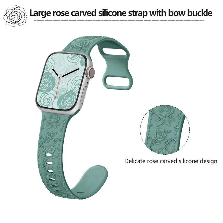 Kalebol 8-shaped Buckle Rose Embossed Silicone Watch Band, For Apple Watch 46mm / 49mm / 45mm / 44mm, For Apple Watch 42mm / 41mm / 40mm / 38mm