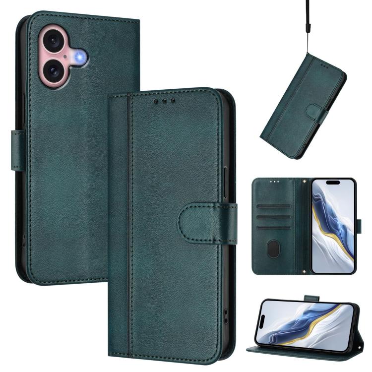 Line Splicing Buckle Retro Leather Phone Case, For iPhone 16 Pro, For iPhone 16 Plus, For iPhone 16, For iPhone 15 Pro Max, For iPhone 15 Pro, For iPhone 15 Plus