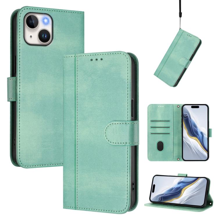 Line Splicing Buckle Retro Leather Phone Case, For iPhone 16 Pro, For iPhone 16 Plus, For iPhone 16, For iPhone 15 Pro Max, For iPhone 15 Pro, For iPhone 15 Plus