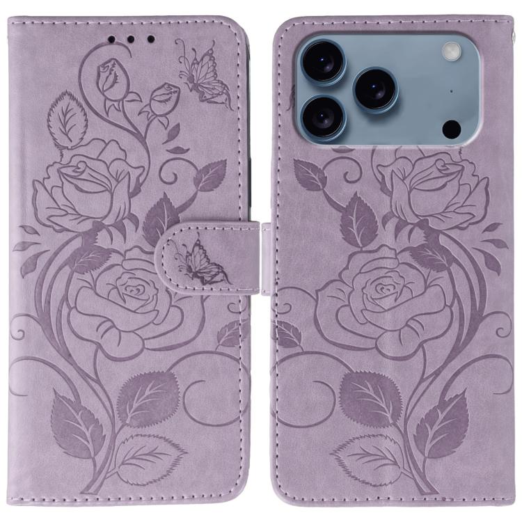 Rose Butterfly Embossed Leather Phone Case, For iPhone 17e / 16e, For iPhone 17 Pro Max, For iPhone 17 Pro, For iPhone 17, For iPhone Air