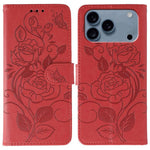 Rose Butterfly Embossed Leather Phone Case, For iPhone 17e / 16e, For iPhone 17 Pro Max, For iPhone 17 Pro, For iPhone 17, For iPhone Air