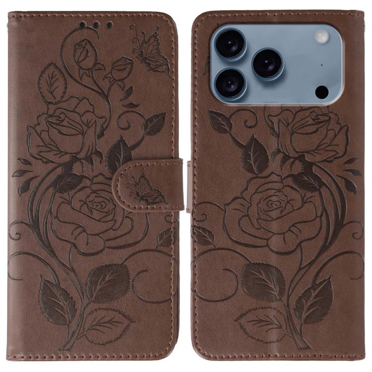 Rose Butterfly Embossed Leather Phone Case, For iPhone 17e / 16e, For iPhone 17 Pro Max, For iPhone 17 Pro, For iPhone 17, For iPhone Air