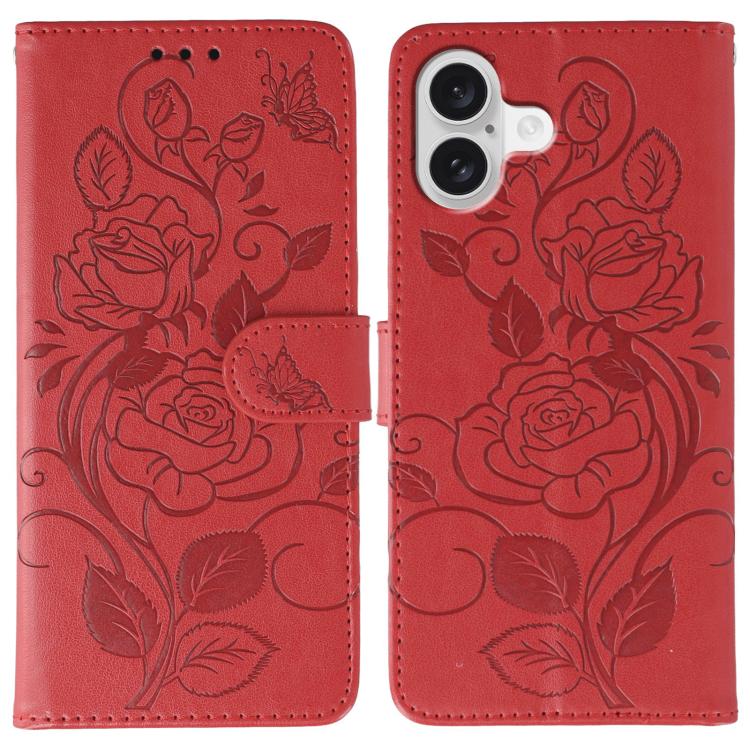 Rose Butterfly Embossed Leather Phone Case, For iPhone 17e / 16e, For iPhone 17 Pro Max, For iPhone 17 Pro, For iPhone 17, For iPhone Air