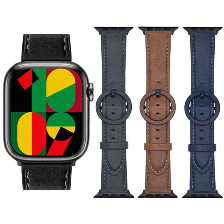 xDfind Round Buckle Leather Watch Band, For Apple Watch 46mm / 49mm / 45mm / 44mm, For Apple Watch 42mm / 41mm / 40mm / 38mm