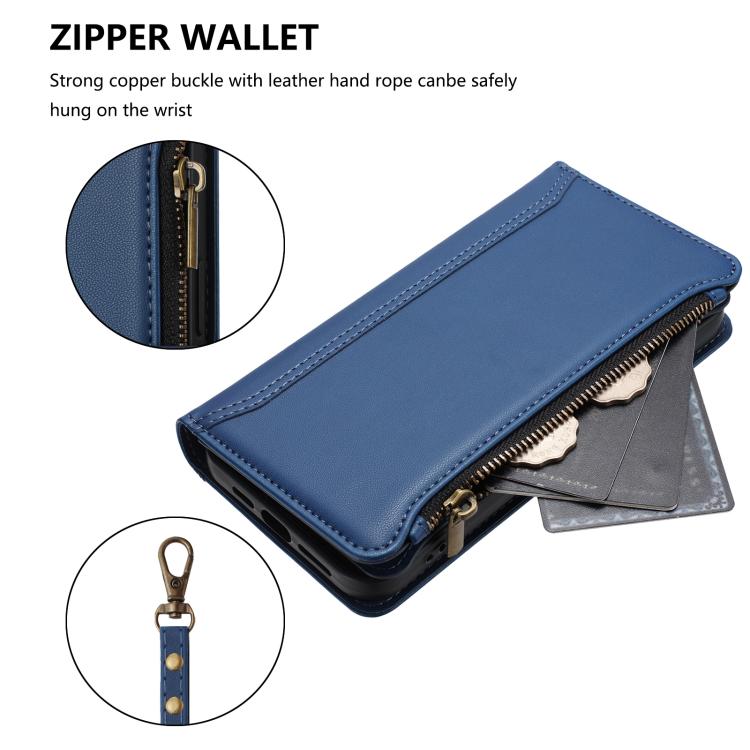 Magnetic Closure 9 Card Slots Zipper Leather Case with Hand Strap, For iPhone 14 Pro Max, For iPhone SE 2022 / 2020 / 8 / 7, For iPhone 13 Pro Max, For iPhone 13 Pro, For iPhone 13 mini, For iPhone 12 / 12 Pro, For iPhone 12 Pro Max, For iPhone 12 mini