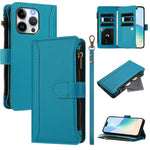 Magnetic Closure 9 Card Slots Zipper Leather Case with Hand Strap, For iPhone 14 Pro Max, For iPhone SE 2022 / 2020 / 8 / 7, For iPhone 13 Pro Max, For iPhone 13 Pro, For iPhone 13 mini, For iPhone 12 / 12 Pro, For iPhone 12 Pro Max, For iPhone 12 mini
