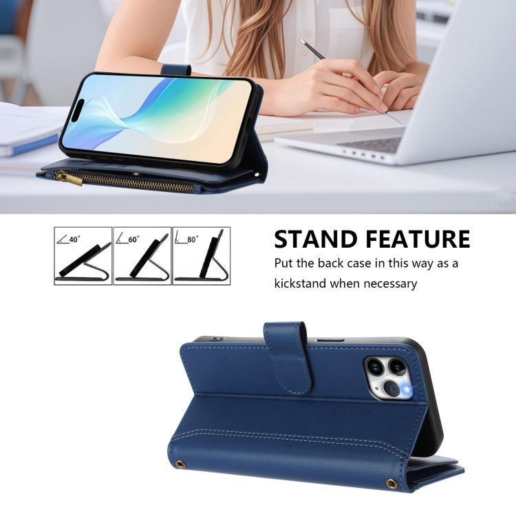 Magnetic Closure 9 Card Slots Zipper Leather Case with Hand Strap, For iPhone 11 Pro Max, For iPhone 11, For iPhone 11 Pro, For iPhone XS / X, For iPhone XR, For iPhone XS Max, For iPhone 8 Plus / 7 Plus