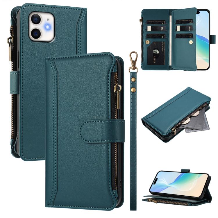 Magnetic Closure 9 Card Slots Zipper Leather Case with Hand Strap, For iPhone 11 Pro Max, For iPhone 11, For iPhone 11 Pro, For iPhone XS / X, For iPhone XR, For iPhone XS Max, For iPhone 8 Plus / 7 Plus