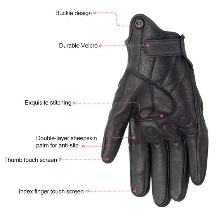 SOMAN MG-24 Motorcycle Sheepskin Gloves Touch Screen Off-road Riding Retro Gloves, M, L