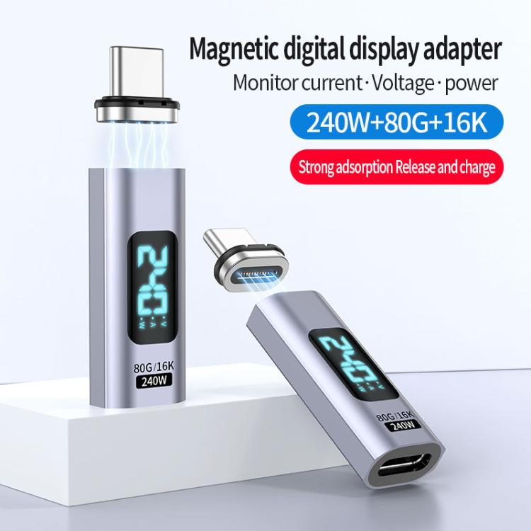 Type-C Male to Female PD240W 80Gbps 60K Digital Magnetic Suction Adapter, Straight Head, Elbow Head