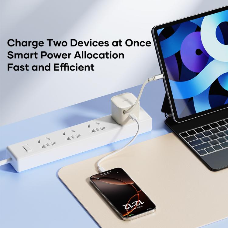 ROCK T90 PD35W Type-C Single Port GaN Wall Charger with Type-C Retractable Cable, UK Plug, EU Plug