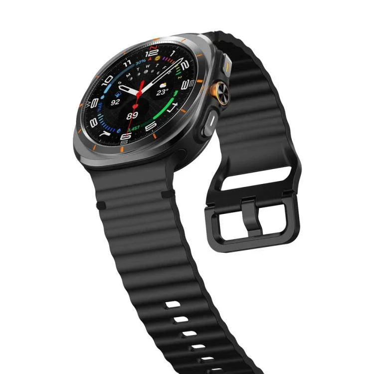 For Samsung Galaxy Watch8 Classic 46mm / Watch8 44mm / 40mm xDfind Wavy Grain Stitched Silicone Watch Band, L