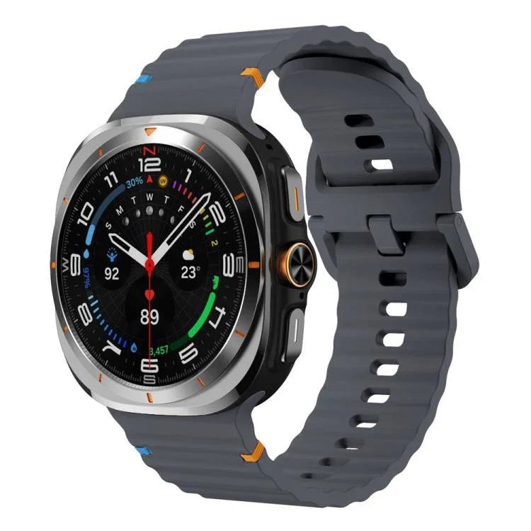 For Samsung Galaxy Watch8 Classic 46mm / Watch8 44mm / 40mm xDfind Wavy Grain Stitched Silicone Watch Band, L
