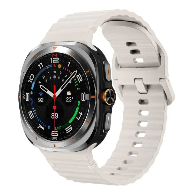 For Samsung Galaxy Watch8 Classic 46mm / Watch8 44mm / 40mm xDfind Wavy Grain Stitched Silicone Watch Band, L