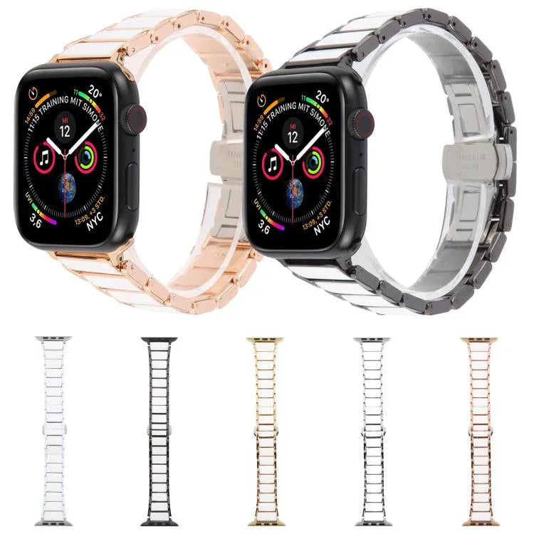 Three Beads Ceramics 18mm Steel Watch Band, For Apple Watch 46mm / 49mm / 45mm / 44mm, For Apple Watch 42mm / 41mm / 40mm / 38mm