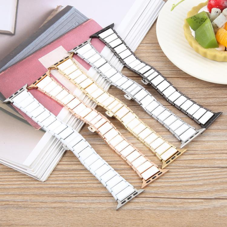 Three Beads Ceramics 18mm Steel Watch Band, For Apple Watch 46mm / 49mm / 45mm / 44mm, For Apple Watch 42mm / 41mm / 40mm / 38mm