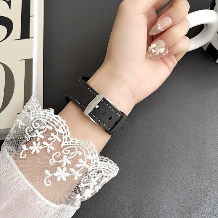 xDfind Flat Head Black Shark Fine Grain Leather Watch Band, For Fitbit Versa 4 / 3 / Sense2 / 1 20mm, For Fitbit Versa 2 / Versa / Versa Lite 22mm