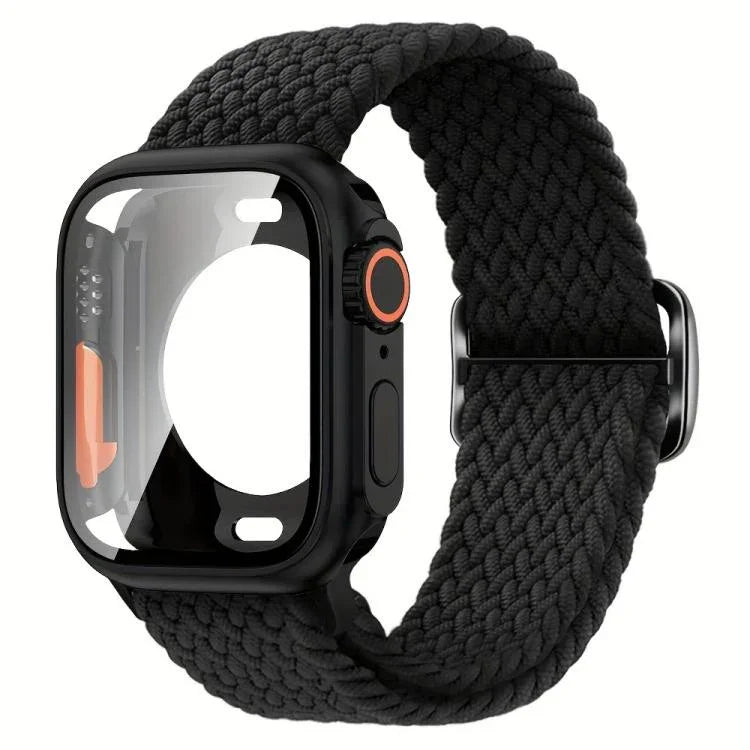 Ladder Buckle Loop Nylon Watch Band with Change to Ultra 49mm Film PC Cover, For Apple Watch Series 44mm, For Apple Watch Series 40mm, For Apple Watch Series 10 / 11 46mm, For Apple Watch Series 10 / 11 42mm, For Apple Watch Series 45mm                ...