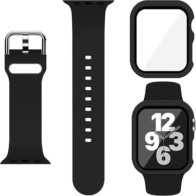 Pin Buckle Silicone Watch Band with Film Integrated PC Case, For Apple Watch Series 44mm, For Apple Watch Series 40mm, For Apple Watch Series 10 / 11 46mm, For Apple Watch Series 10 / 11 42mm, For Apple Watch Ultra 3 / 2 / 1 49mm                       ...